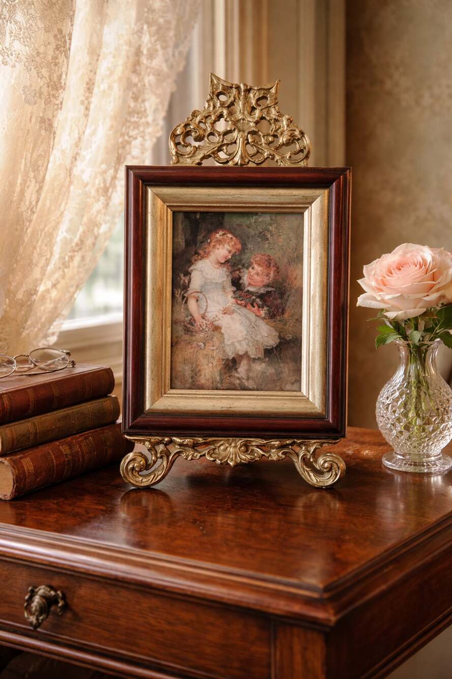 Sweethearts by Frederick Morgan Framed Art Print with Ornate Gold and Wood Frame